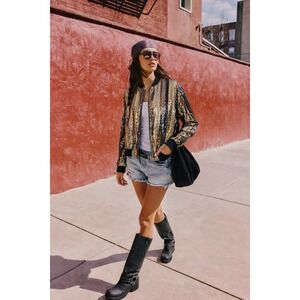 Simona Corsellini Sequin Bomber Jacket Multicolor Metallic Zip Front IT 42 US 6